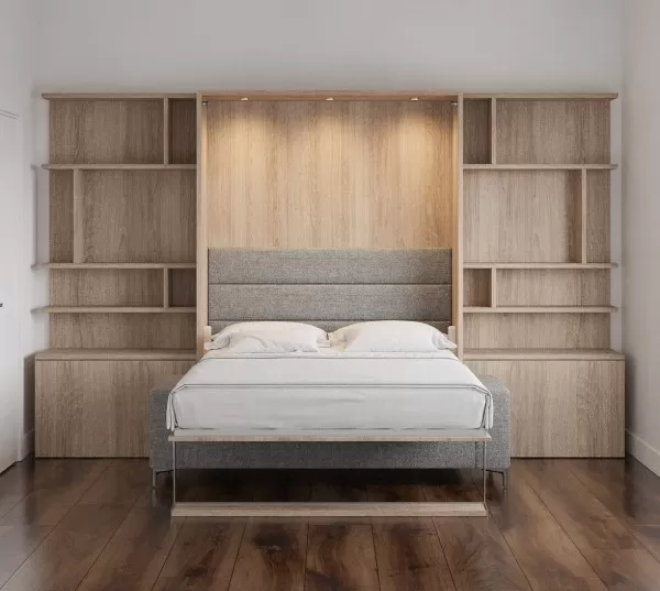 Royal Queen Wall Bed with Sectional Sofa and Bookcase Set 87