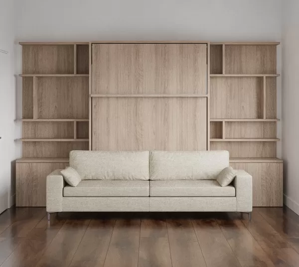 Royal Queen Wall Bed with Sectional Sofa and Bookcase Set 88