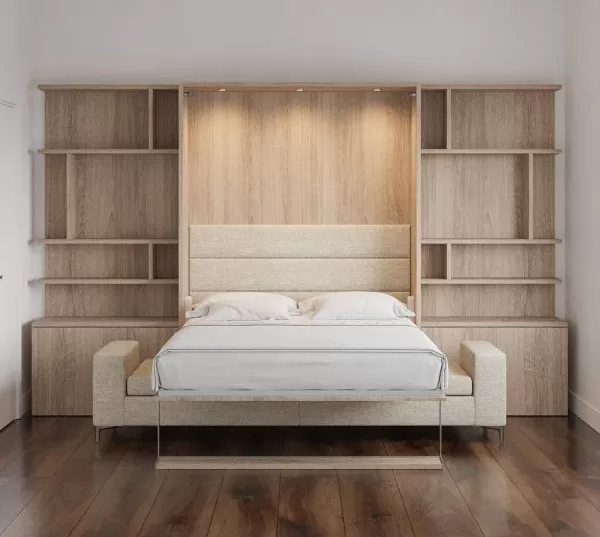 Royal Queen Wall Bed with Sectional Sofa and Bookcase Set 89