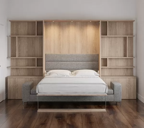 Royal Queen Wall Bed with Sectional Sofa and Bookcase Set 91