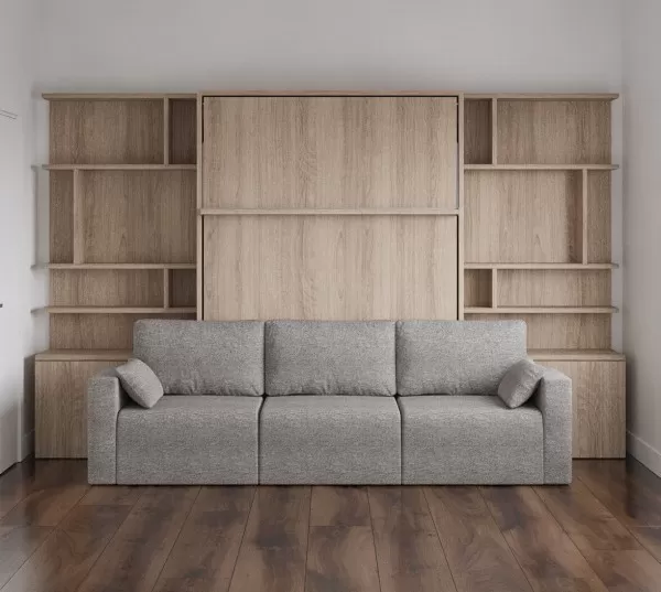 Royal Queen Wall Bed with Sectional Sofa and Bookcase Set 94