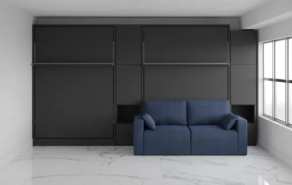 Royal Queen Wall Bed with Sectional Sofa and Convertible Wardrobes 7