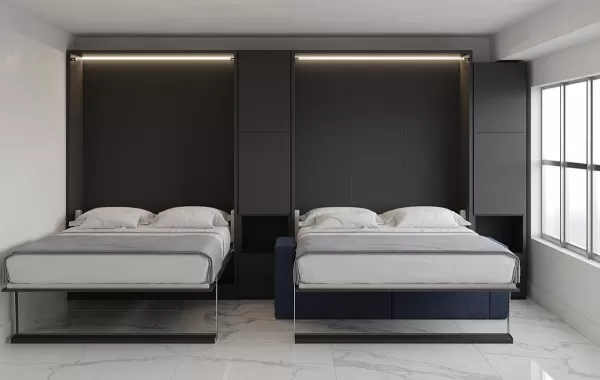 Royal Queen Wall Bed with Sectional Sofa and Convertible Wardrobes 8