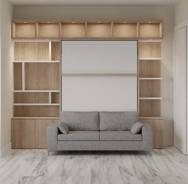 Royal Queen Wall Bed with Sectional Sofa, Bookcases and Wardrobe