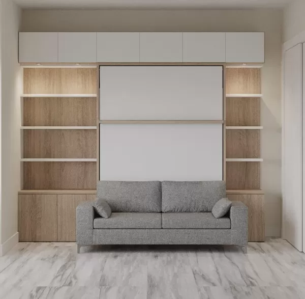 Royal Queen Wall Bed with Wardrobe Bookcases and Sectional Sofa 38