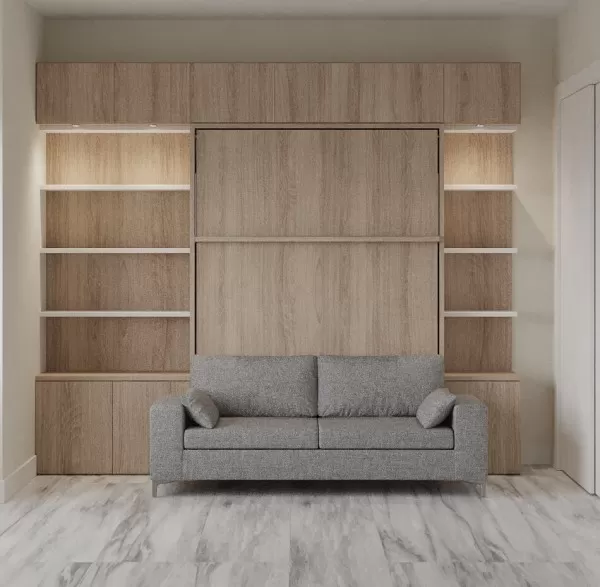 Royal Queen Wall Bed with Wardrobe Bookcases and Sectional Sofa 39