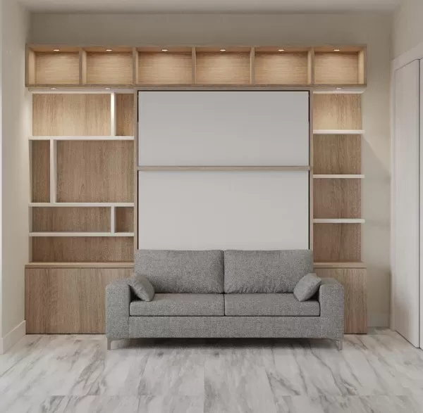 Royal Queen Wall Bed with Wardrobe Bookcases and Sectional Sofa 40