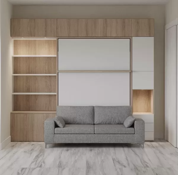 Royal Queen Wall Bed with Wardrobe Bookcases and Sectional Sofa 41