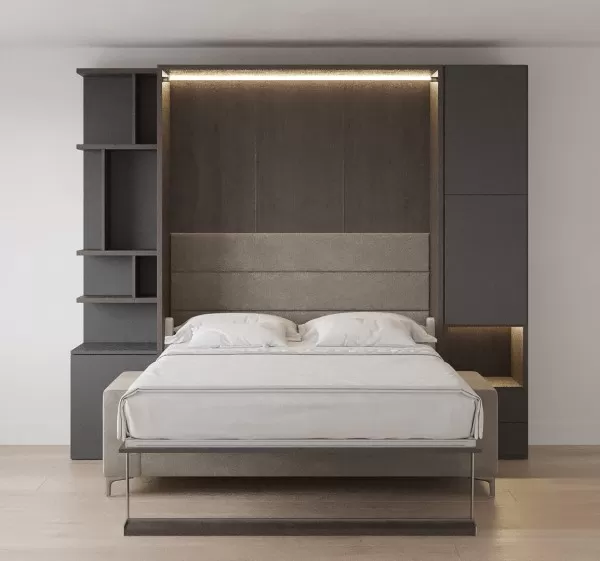 Royal Queen Wall Bed with Wardrobe Bookcases and Sectional Sofa 44