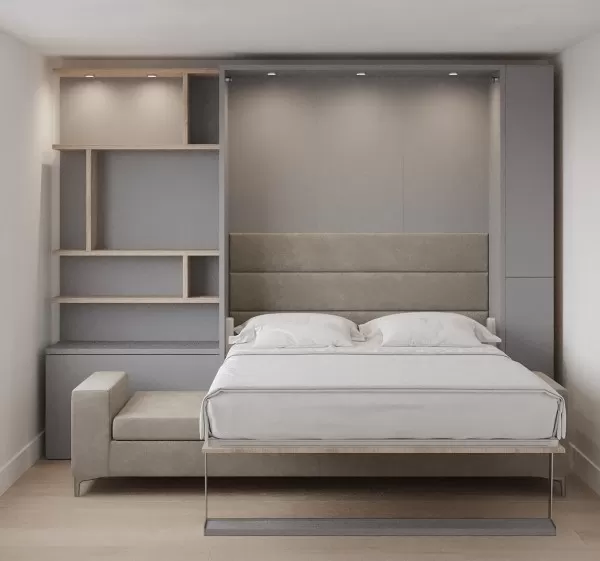 Royal Queen Wall Bed with Wardrobe Bookcases and Sectional Sofa 46