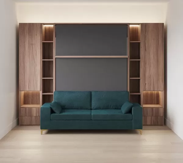 Royal Queen Wall Bed with Wardrobe Bookcases and Sectional Sofa 53