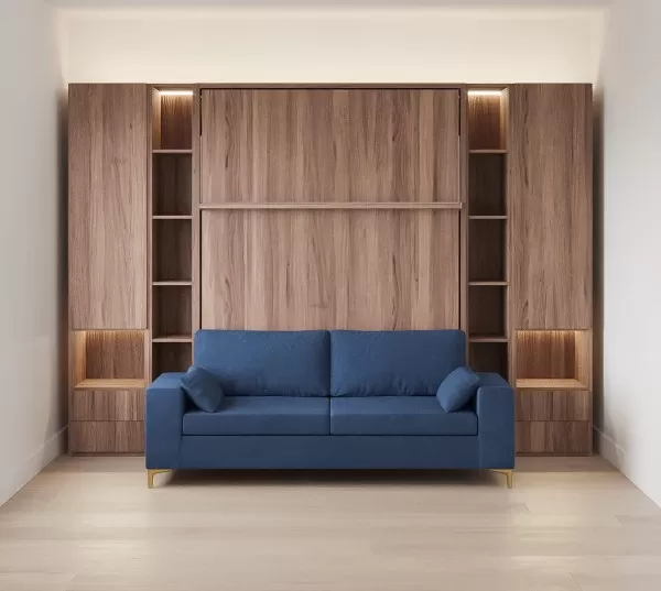 Royal Queen Wall Bed with Wardrobe Bookcases and Sectional Sofa 54