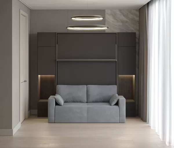 Royal Queen Wall Bed with Wardrobe and Sectional Sofa 11