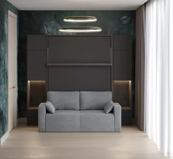 Royal Queen Wall Bed with Wardrobe and Sectional Sofa 12