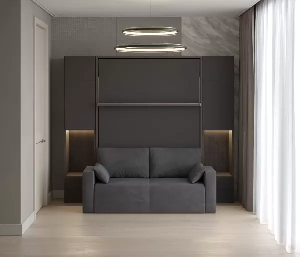 Royal Queen Wall Bed with Wardrobe and Sectional Sofa 13