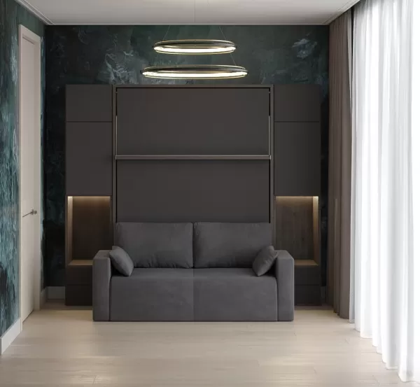 Royal Queen Wall Bed with Wardrobe and Sectional Sofa 14