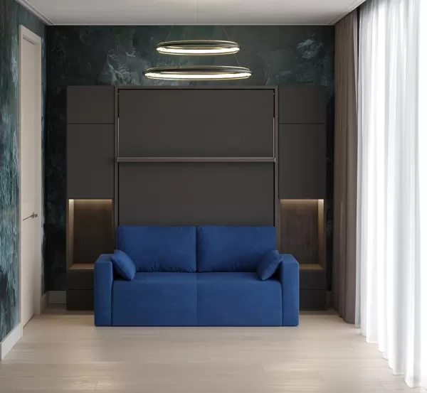 Royal Queen Wall Bed with Wardrobe and Sectional Sofa 16