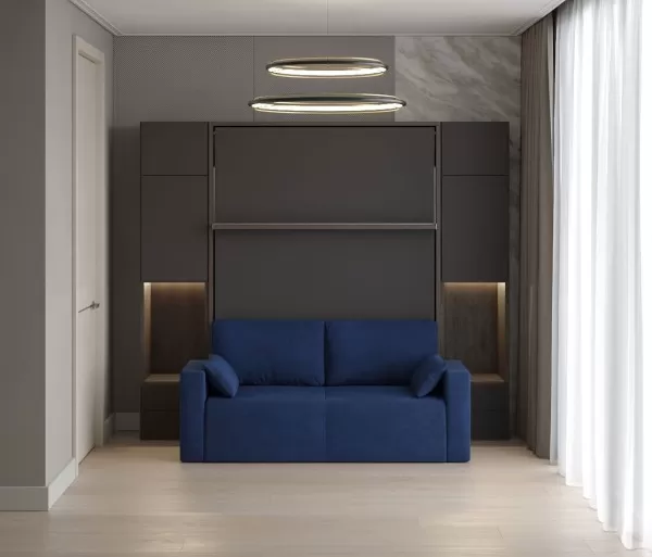 Royal Queen Wall Bed with Wardrobe and Sectional Sofa 17