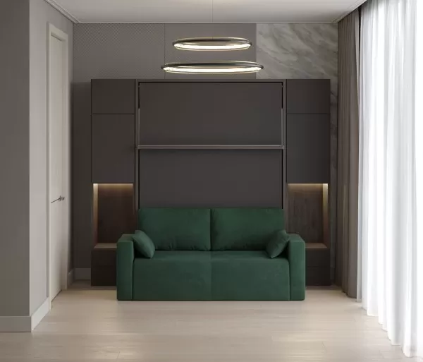 Royal Queen Wall Bed with Wardrobe and Sectional Sofa 19