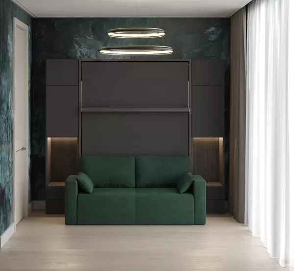 Royal Queen Wall Bed with Wardrobe and Sectional Sofa 20