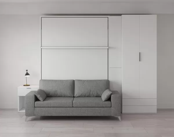 Royal Queen Wall Bed with Wardrobe and Sectional Sofa 25