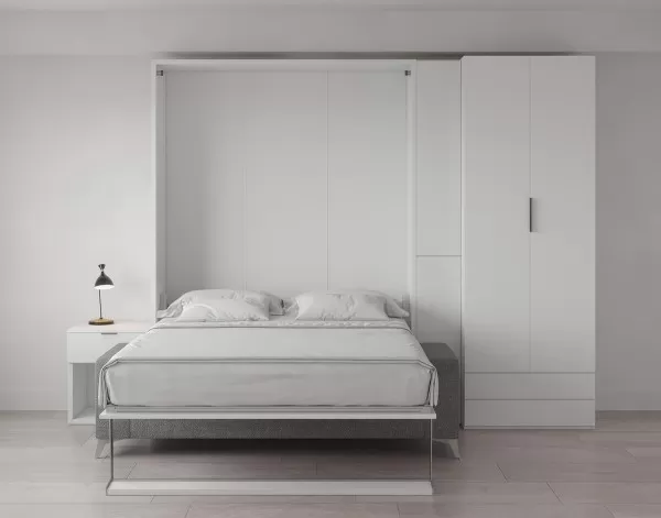 Royal Queen Wall Bed with Wardrobe and Sectional Sofa 26