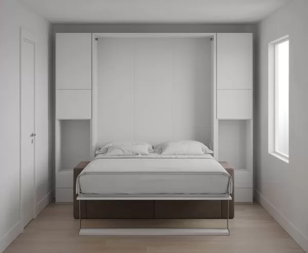 Royal Queen Wall Bed with Wardrobe and Sectional Sofa 8