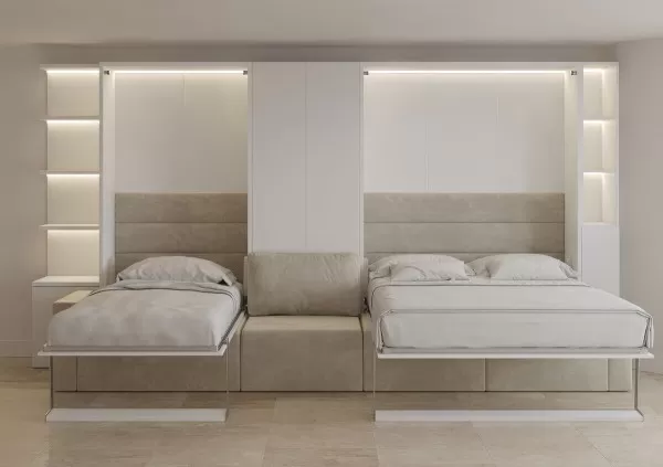 Royal Queen and Twin Wall Bed with Sectional Sofa Bookcase and Wardrobe 4