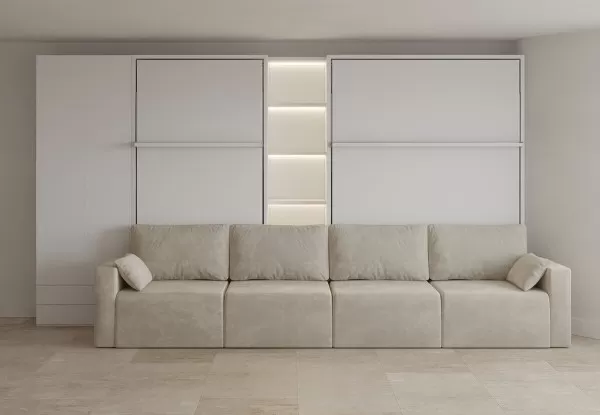 Royal Queen and Twin Wall Bed with Sectional Sofa Bookcase and Wardrobe 5