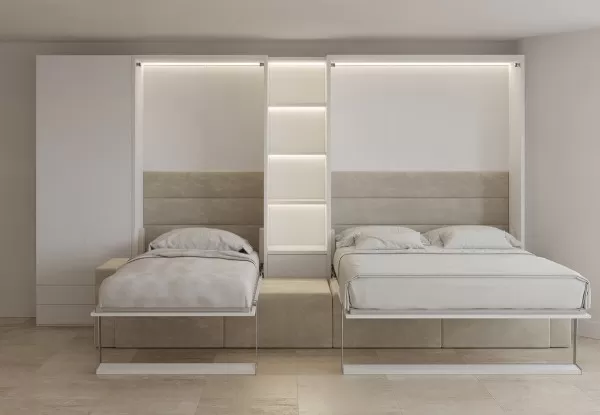 Royal Queen and Twin Wall Bed with Sectional Sofa Bookcase and Wardrobe 6