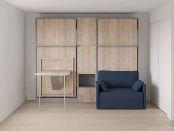 Royal Twin Twin XL Wall Bed with Folding Table and Sectional Sofa 1