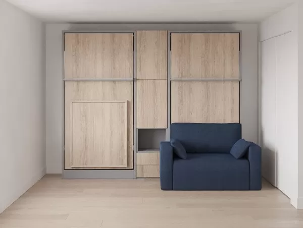 Royal Twin Twin XL Wall Bed with Folding Table and Sectional Sofa 2