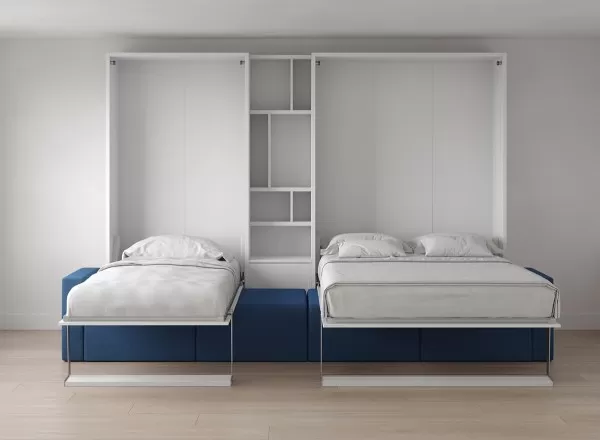 Royal Twin and Queen Wall Bed with Sectional Sofa and Bookcase 1