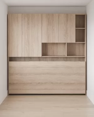 D - Simple Twin/Twin XL Murphy Wall Bed with Wardrobe and Bookcase Set