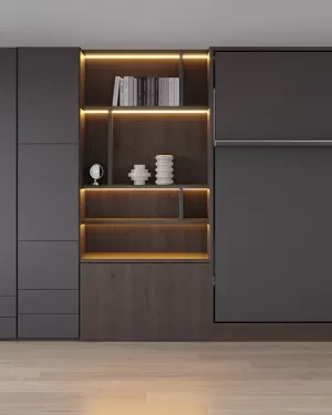 D - Royal Queen Wall Bed with Bookcase and Wardrobe