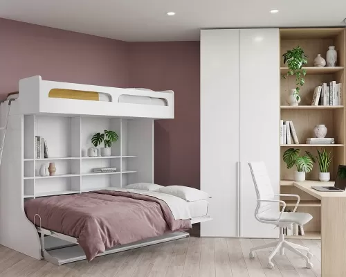 White Castello Twin Over Full Wall Bunk Bed With Desk - 6