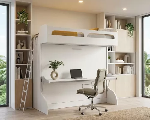 White Castello Twin Over Full Wall Bunk Bed With Desk - 12