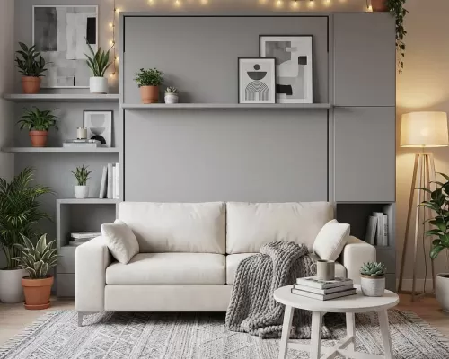 Royal White Queen Wall Bed and Sofa Set - view 28