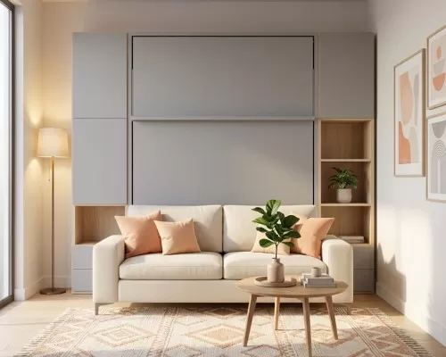 Royal White Queen Wall Bed and Sofa Set - view 11