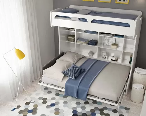 Castello Twin Over Full Wall Bunk Bed with Desk