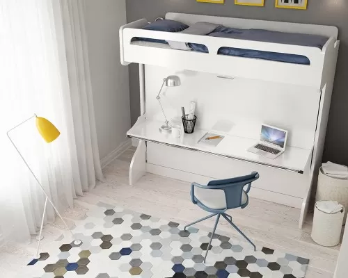 Castello Twin Over Full Wall Bunk Bed with Desk