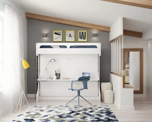 Castello Twin Over Full Wall Bunk Bed with Desk