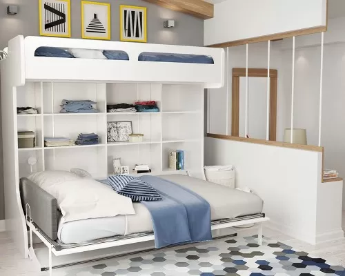 Castello Twin Over Full Wall Bunk Bed with Desk