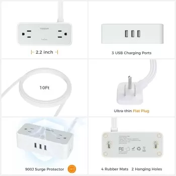 Ultra Thin Flat Plug Extension Cord 10 ft