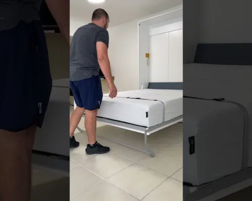 This video demonstrates how easily a Queen-size wall-mounted Murphy bed can be pulled down into a full bed and then folded back up into a compact cabinet.