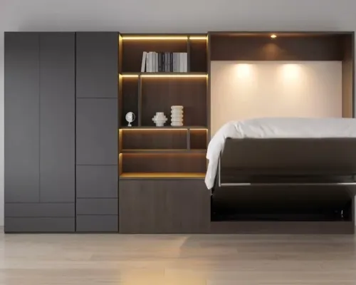 Royal Queen Wall Bed integrated with a sofa, desk, or table.
