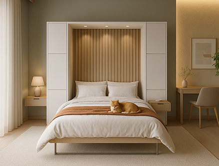 ROYAL Queen Wall Bed with Sectional Sofa and Bookcase Set