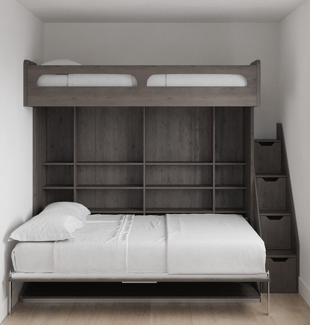Castello Twin Over Full Wall Bunk Bed with Deskd