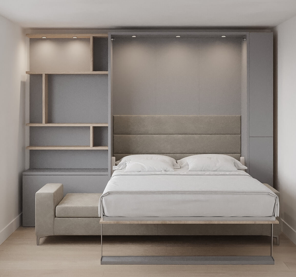Royal Queen Wall Bed with Sectional Sofa